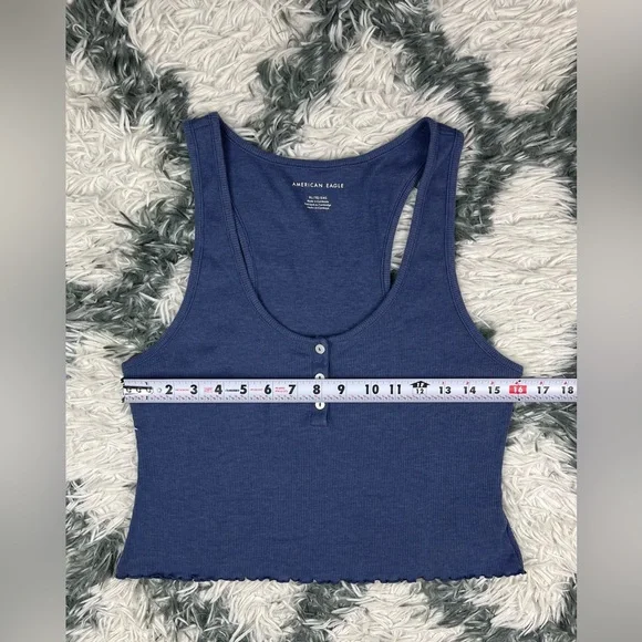American Eagle Women's Henley True Tank Blue Size XLarge Cropped - Picture 5 of 8